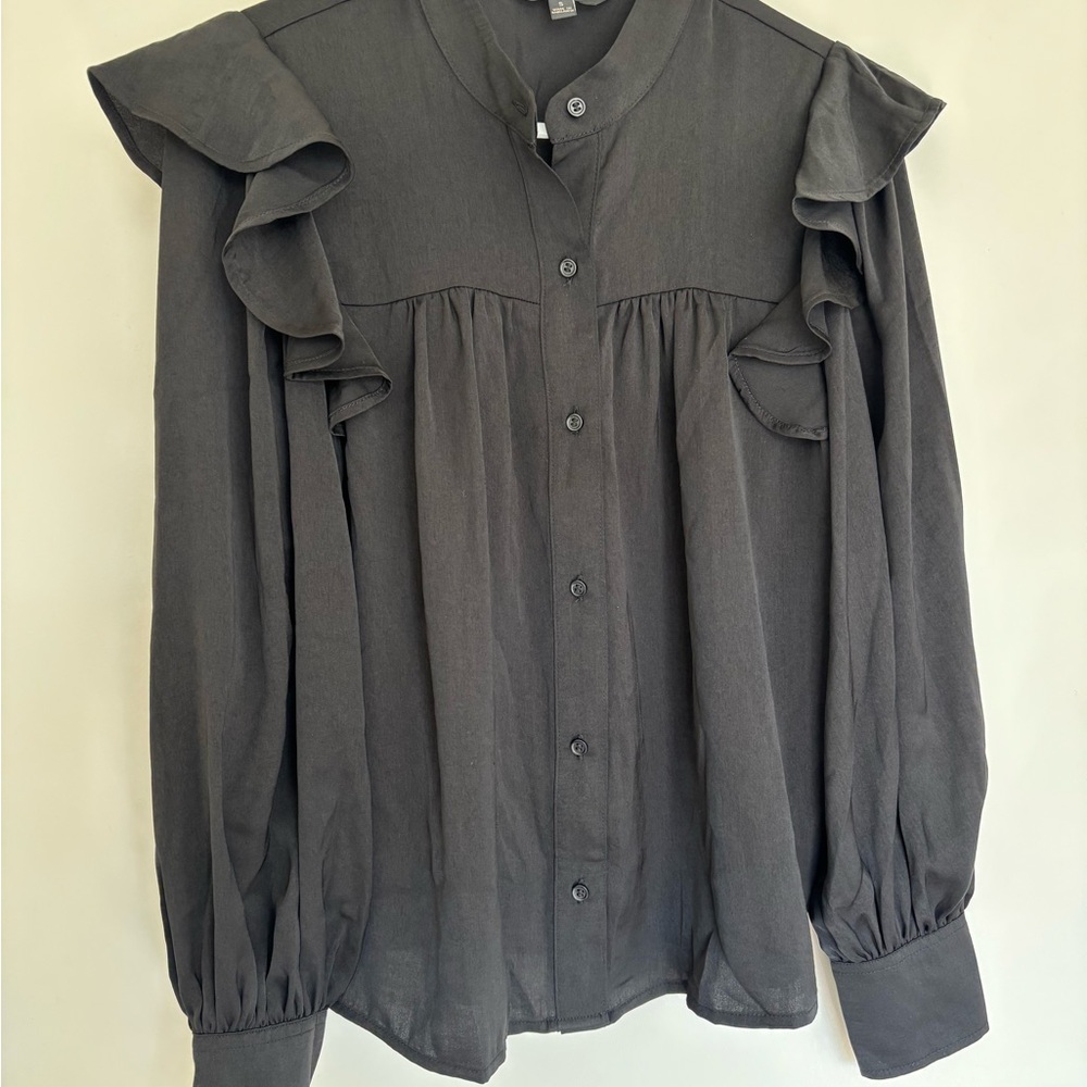 Banana Republic Black Puff Sleeve Blouse with Ruffles